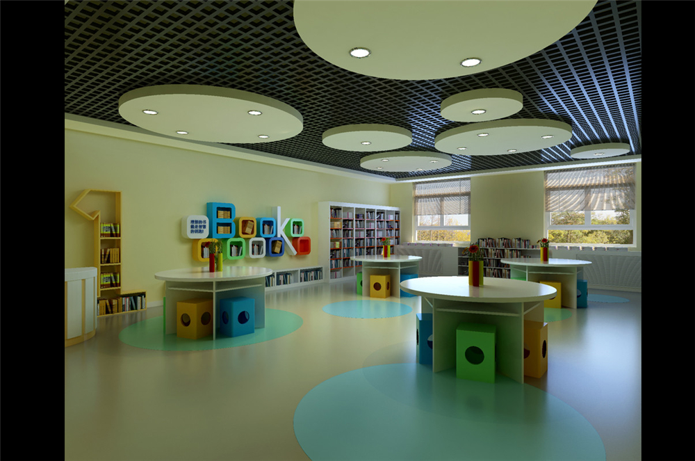 郑州群英小学200平方图书馆装修设计效果图