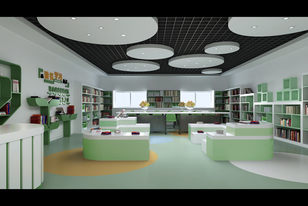 郑州群英小学200平方图书馆装修设计效果图